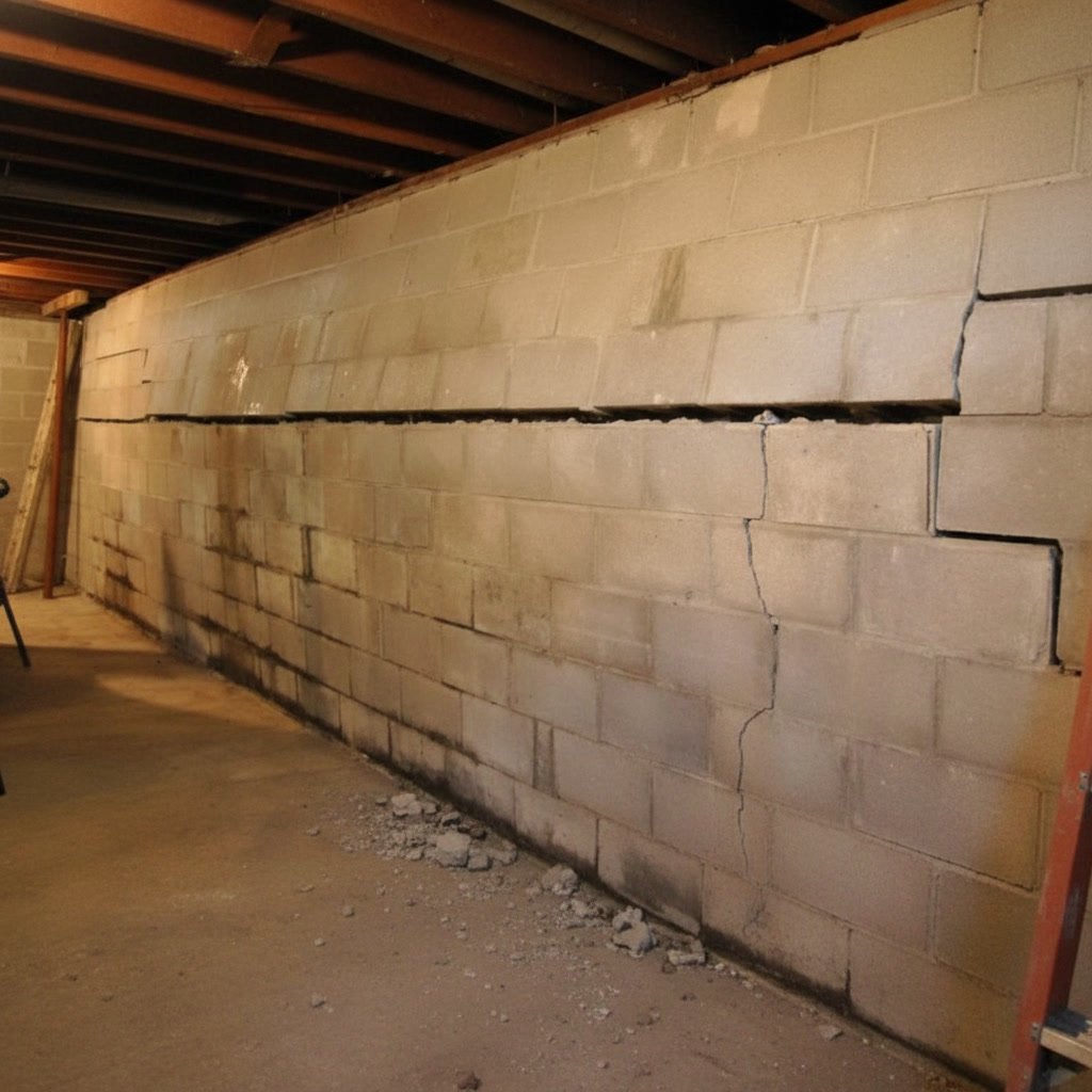 Concrete walls bowing in a basement in Boston